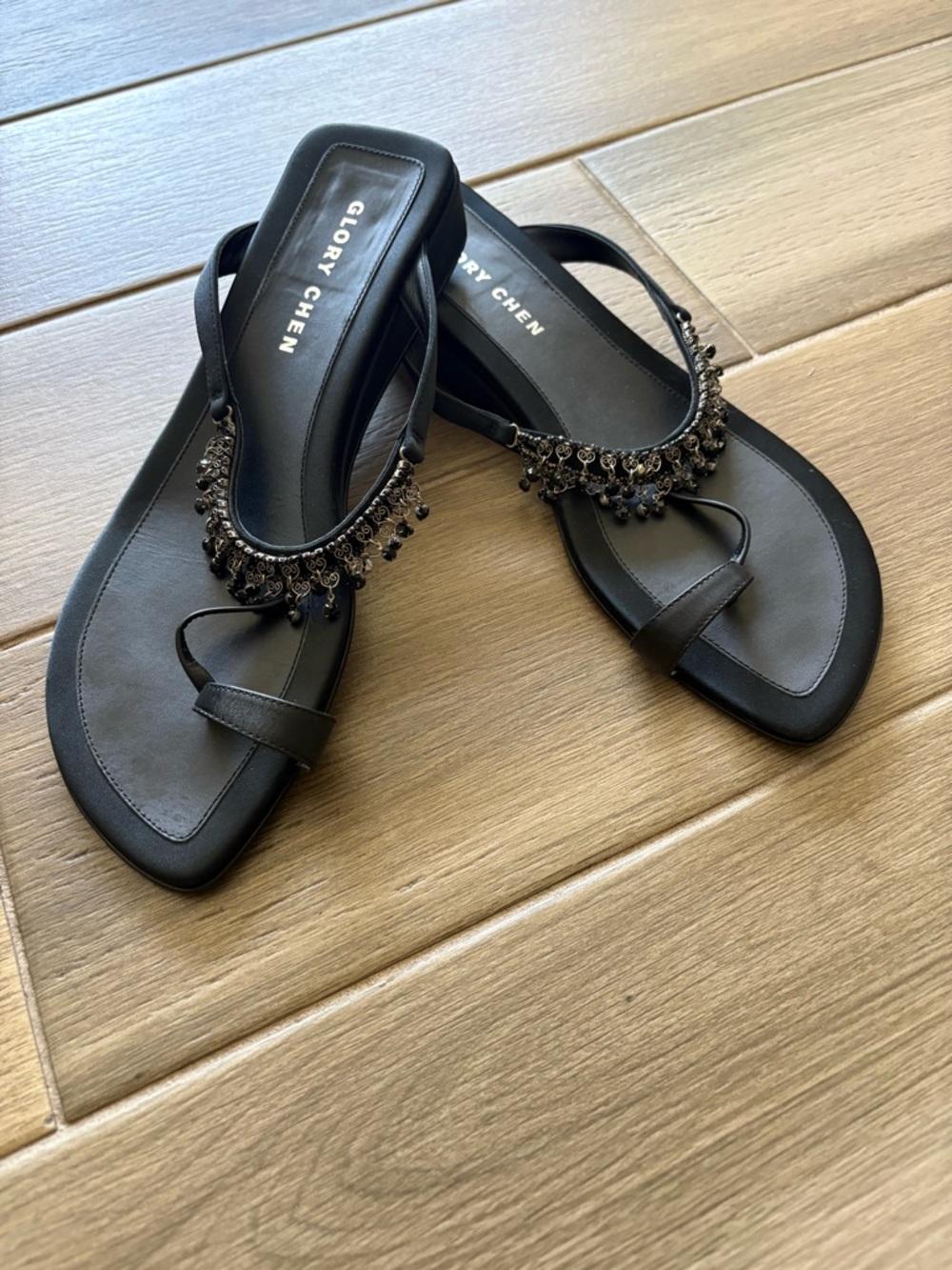 Black Beaded Toe-Loop Sandals - Picture 2 of 2